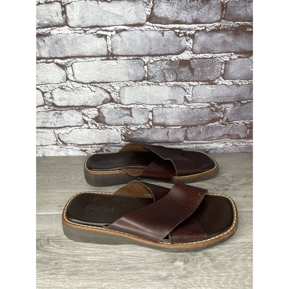 Emozioni Dark Brown Leather Slides Wedge Sandals Men Sz 45EU/12M US main image 4